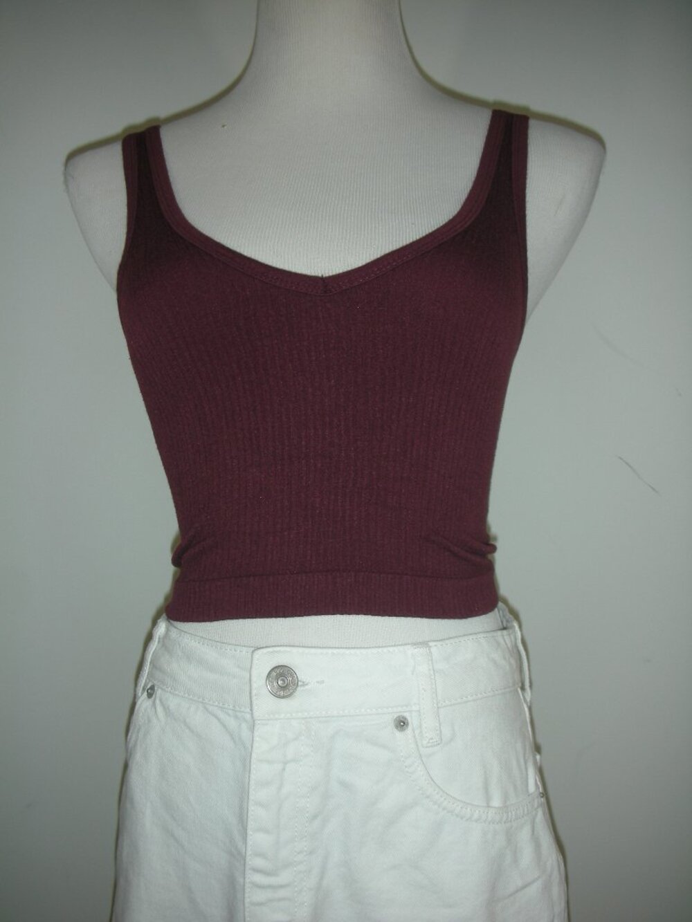 Out From Under Urban Outfitters Maroon Ribbed Crop Tank Top Y2K Coquette Basics